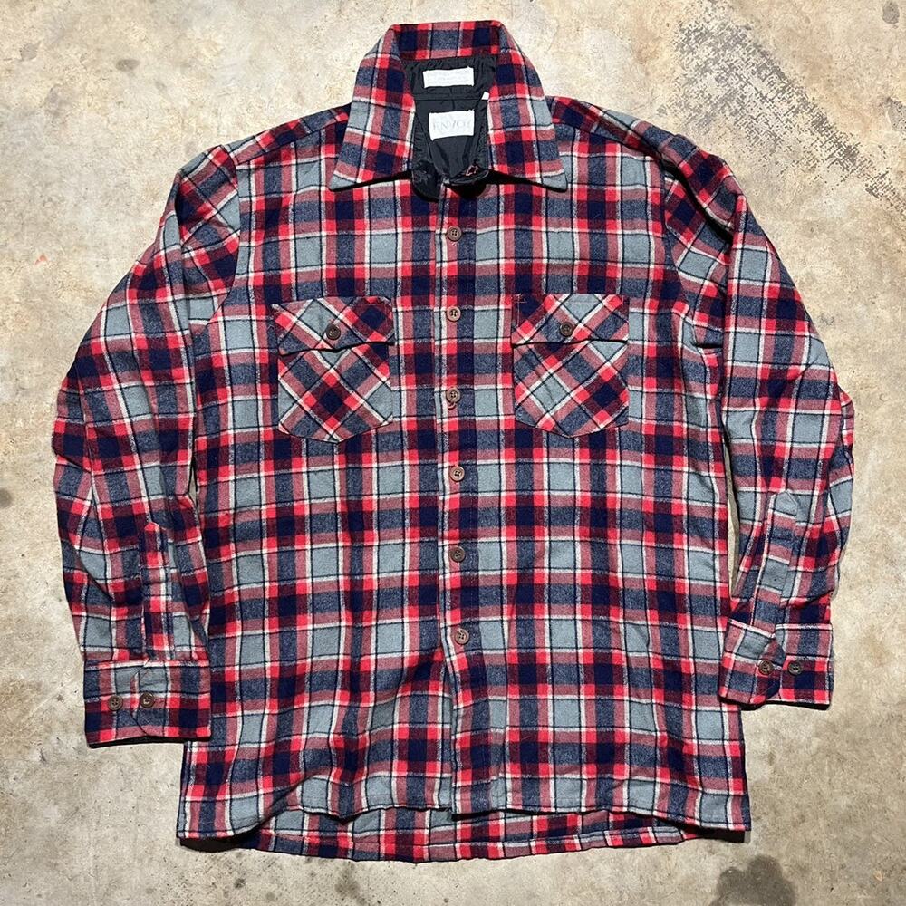Vintage 70s/80s Envoy Red Plaid Casual Cut Acrylic Shirt